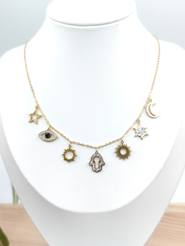 Wholesaler Glam Chic - Pendant necklace with rhinestones in stainless steel