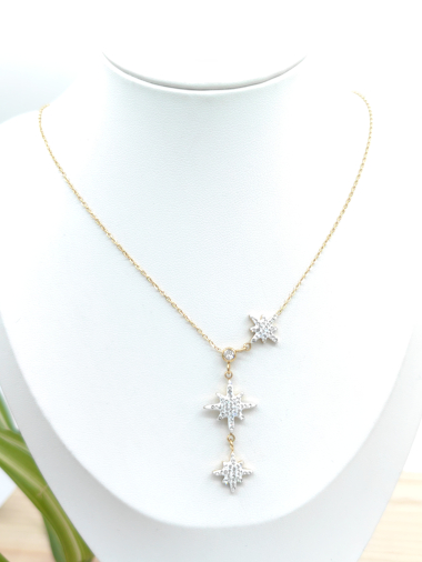 Wholesaler Glam Chic - Star pendant necklace with rhinestones in stainless steel