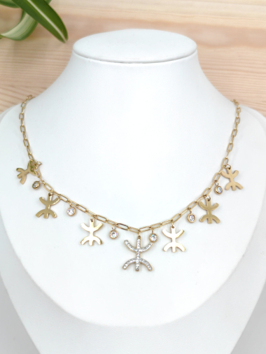 Grossiste Glam Chic - Collier pendent kabyle avec strass en acier inoxydable