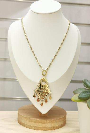 Wholesaler Glam Chic - Hand of Fatima pendant necklace with rhinestones