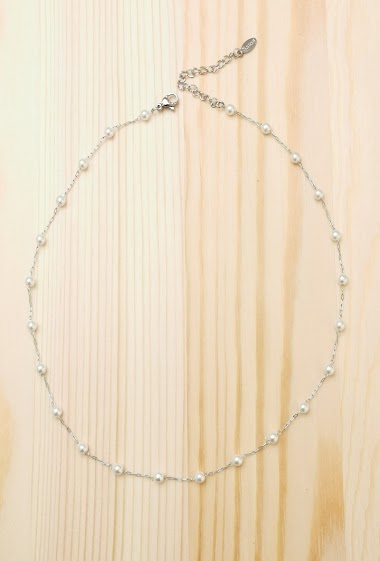 Grossiste Glam Chic - Collier perle blanc en acier inoxydable