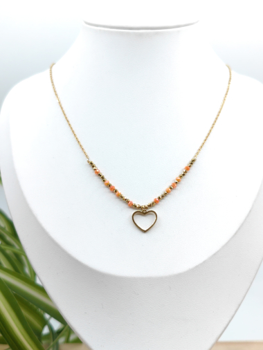 Großhändler Glam Chic - Farbige Perlenkette mit Herz aus Edelstahl