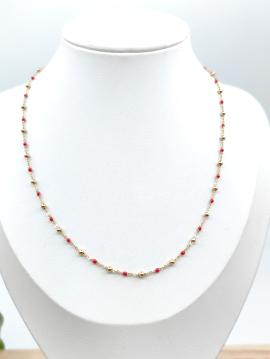 Wholesaler Glam Chic - Color pearl necklace with gold in stainless steel