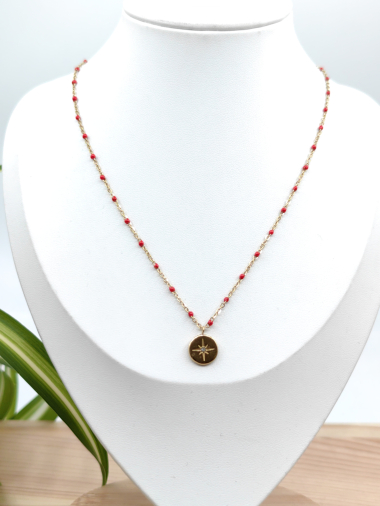 Großhändler Glam Chic - Farbige Perlenkette mit Sternmuster aus Edelstahl
