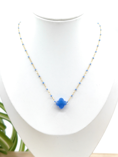 Großhändler Glam Chic - Farbige Perlenkette mit Kleestein aus Edelstahl