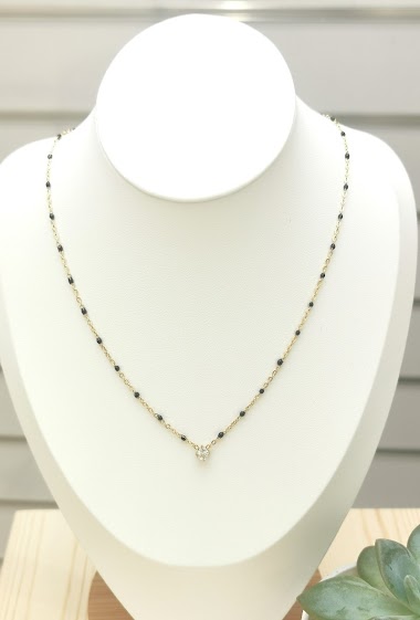Großhändler Glam Chic - Farbige Perlenkette mit einem Strassstein aus Edelstahl