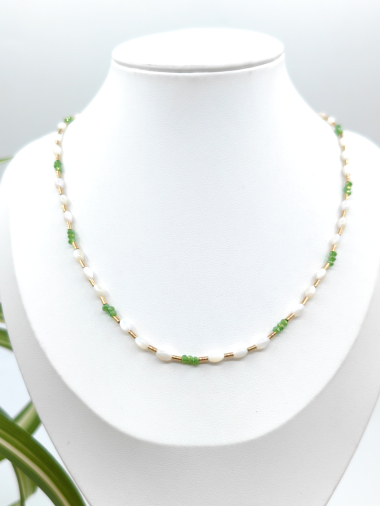 Wholesaler Glam Chic - Pearl and acrylic necklace in stainless steel