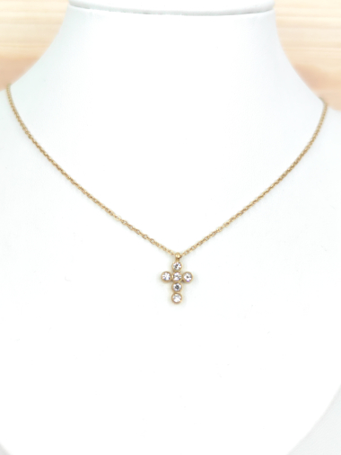 Wholesaler Glam Chic - Small cross necklace with rhinestones in stainless steel