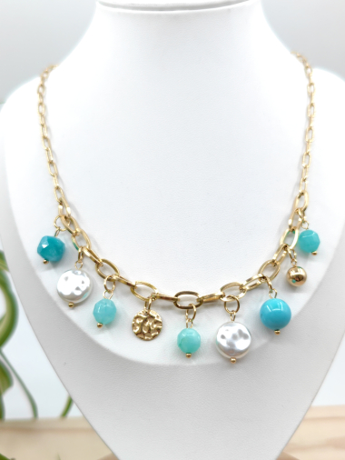 Wholesaler Glam Chic - Stone necklace with stainless steel bead