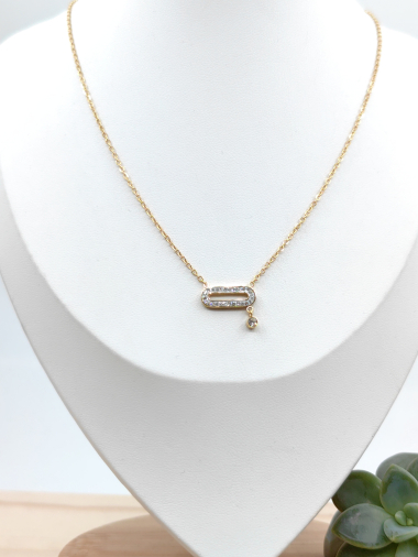 Wholesaler Glam Chic - Rectangle necklace with rhinestones in stainless steel
