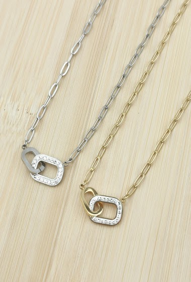 Wholesaler Glam Chic - Rectangular necklace with stainless steel rhinestones