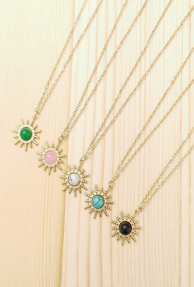 Wholesaler Glam Chic - Sun necklace with stone in stainless steel