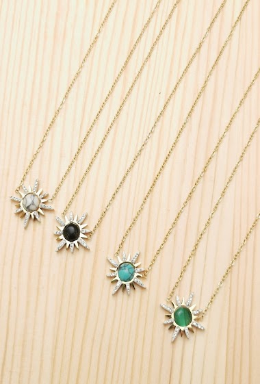 Wholesaler Glam Chic - Sun necklace with stone and rhinestones in stainless steel