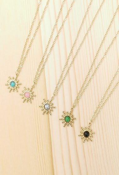 Wholesaler Glam Chic - Sun necklace with natural stone in stainless steel