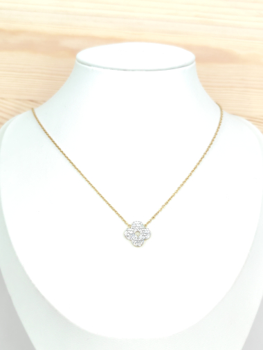 Wholesaler Glam Chic - Stainless steel rhinestone clover necklace