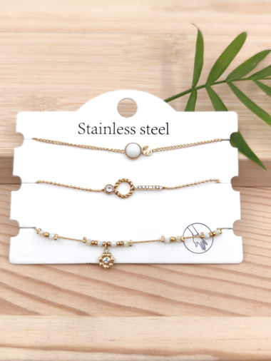 Grossiste Glam Chic - Lot de 3 bracelet en acier inoxydable