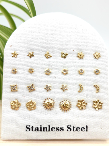 Wholesaler Glam Chic - Set of 12 pair stainless steel earrings