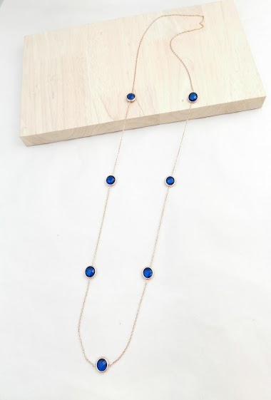 Wholesaler Glam Chic - Long necklace with blue crystal stone in stainless steel