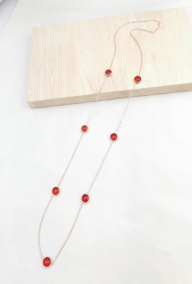 Wholesaler Glam Chic - Long necklace with red crystal stone in stainless steel