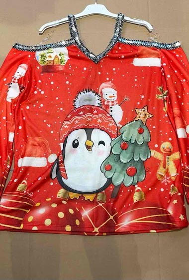 Großhändler Go Pomelo - Schulterfreie Tunika mit Weihnachtsdruck
