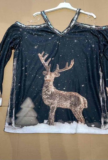 Großhändler Go Pomelo - Schulterfreie Tunika mit Weihnachtsdruck