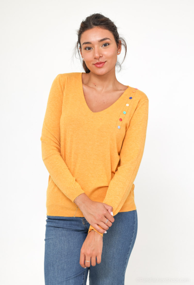 Grossiste Gold Fashion - Pull col V à boutons multicolores