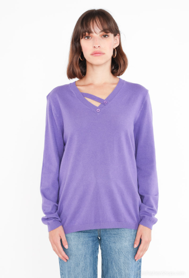 Wholesaler Gold Fashion - V-neck sweater with multi-colored buttons on the side