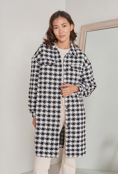 Wholesaler Golden Live - Long tweed jacket with check pattern