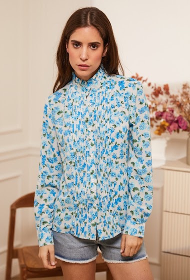 Pleated floral print shirt