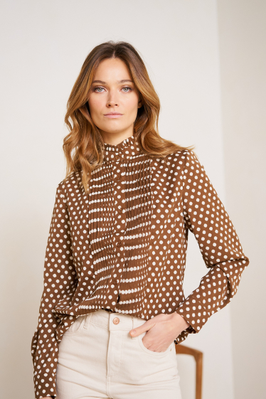 Großhändler Golden Live - Pleated silky shirt with polka dots