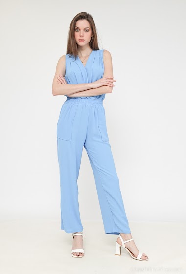 Wholesalers Golden Live - Plain double-breasted jumpsuit with marked waist