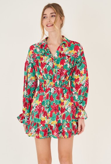 Tropical print shirt dress
