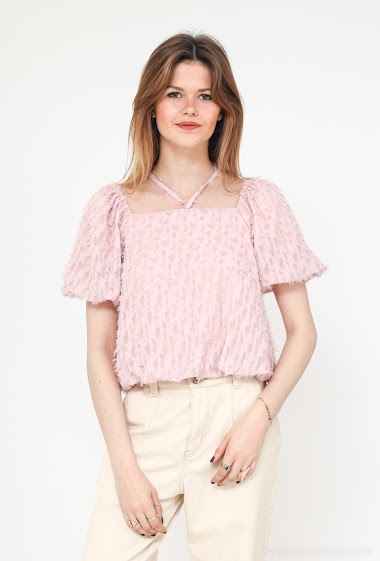 Wholesalers Golden Live - Fringed top with short puffed sleeves