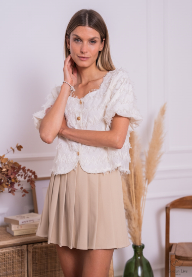 Wholesalers Golden Live - Short sleeve top with fringes and gold buttons