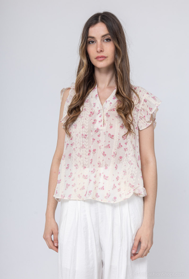 Wholesaler Golden Live - Printed top with embroidery and ruffles