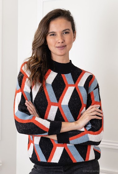 Großhändler Good Luck - Round neck multicoloured knit sweater