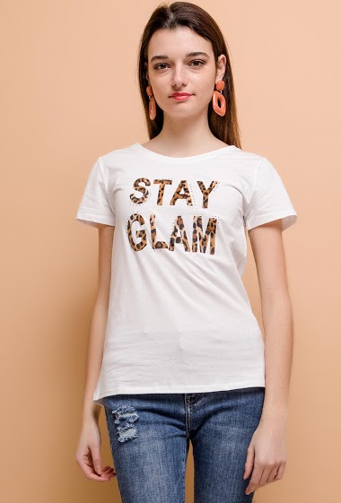 Wholesaler Good Luck - T-shirt STAY GLAM with leopard print