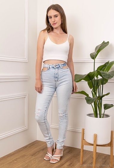 High waist Ripped Skinny Jean without pockets