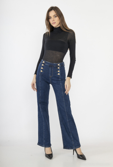 Großhändler Goodies - Gerade Jeans mit hoher Taille und Knöpfen
