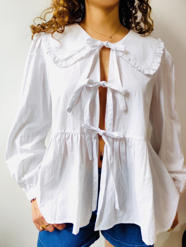 Mayorista Graciela Paris - blusa anudada de algodón, cuello Claudine