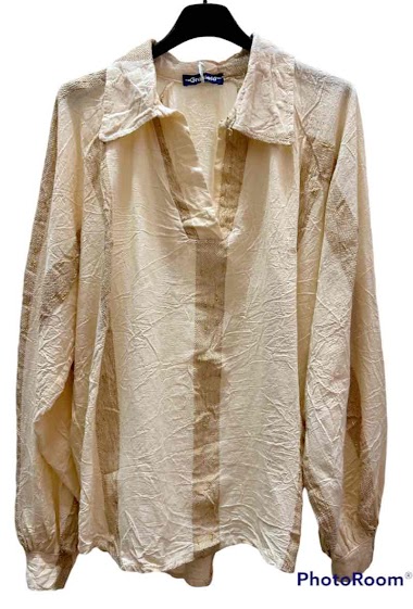 Großhändler Graciela Paris - Loose blouse. V-neck. in openwork cotton with gold lurex threads