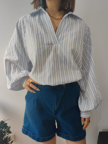 Großhändler Graciela Paris - Lockere Bluse aus Baumwollbroderie Anglaise mit Blumendruck