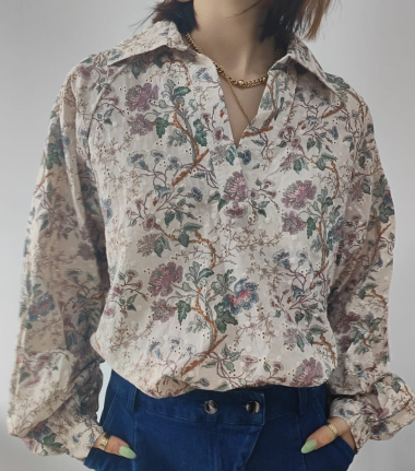 Mayorista Graciela Paris - blusa holgada de algodón con bordado inglés y estampado floral