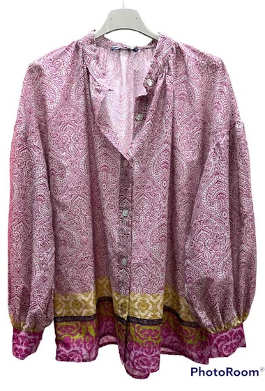 Großhändler Graciela Paris - Loose printed cotton blouse. stand-up collar
