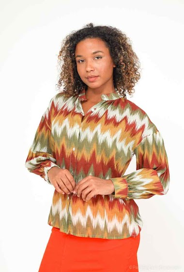 Wholesaler Graciela Paris - Loose printed cotton blouse. stand-up collar