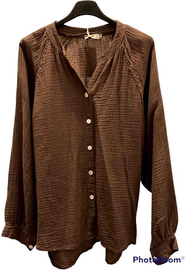 Wholesaler Graciela Paris - Loose cotton gauze blouse. lace detail and stand-up collar