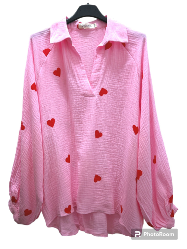 Großhändler Graciela Paris - Lockere Bluse aus Baumwollgaze, Herzdruck