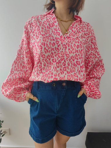 Mayorista Graciela Paris - blusa holgada de algodón con bordado inglés y estampado floral