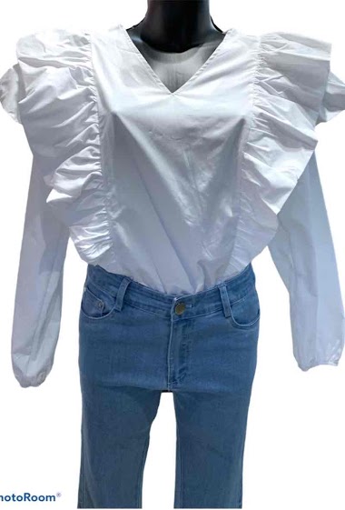 Großhändler Graciela Paris - Cotton blouse. double flounce on the shoulders