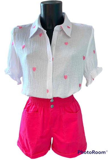 Wholesaler Graciela Paris - cotton gauze blouse. studded with embroidered hearts